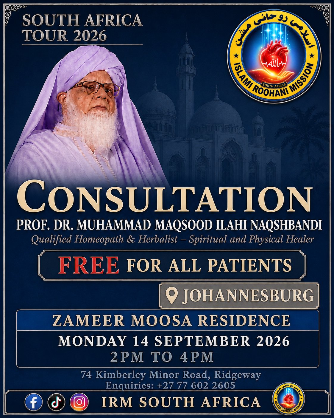 CONSULTATION at ZAMEER MOOSA RESIDENCE, JOHANNESBURG — Monday 14 September 2026